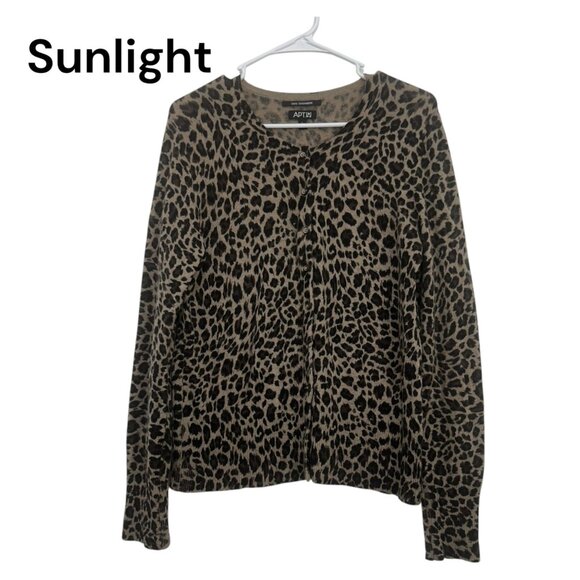 Apt 9 Leopard Print 100% Cashmere Button-Up Cardigan Sweater Size Large - Picture 1 of 12